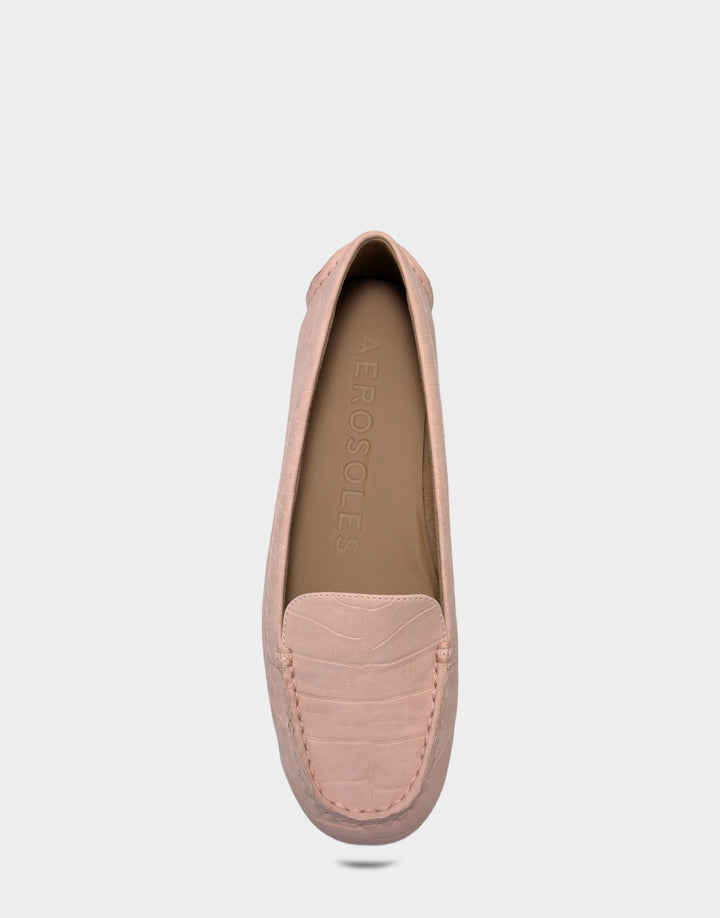 Comfortable Women's Casual Loafer in Pale Pink Faux Croc Nubuck Faux Croc Nubuck Full Front View