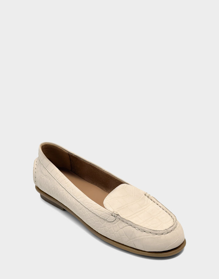 Comfortable Women's Casual Loafer in Stone Faux Croc Nubuck Faux Croc Nubuck Side Angle View