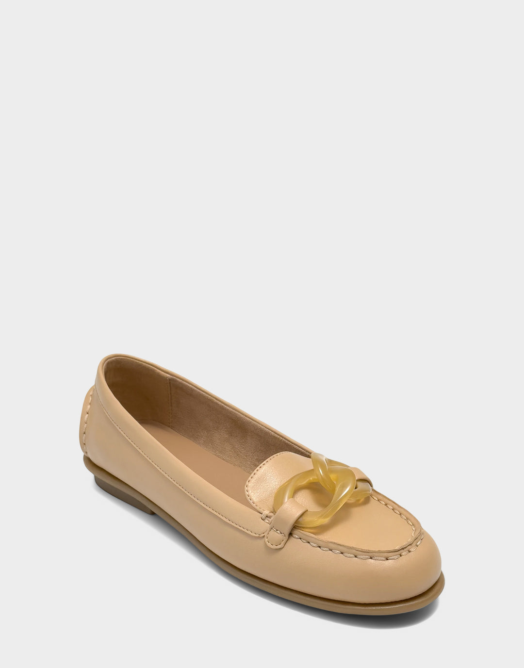 Comfortable Women's Casual Flat in Beige Bisque Faux Soft Leather Faux Soft Leather Side Angle View