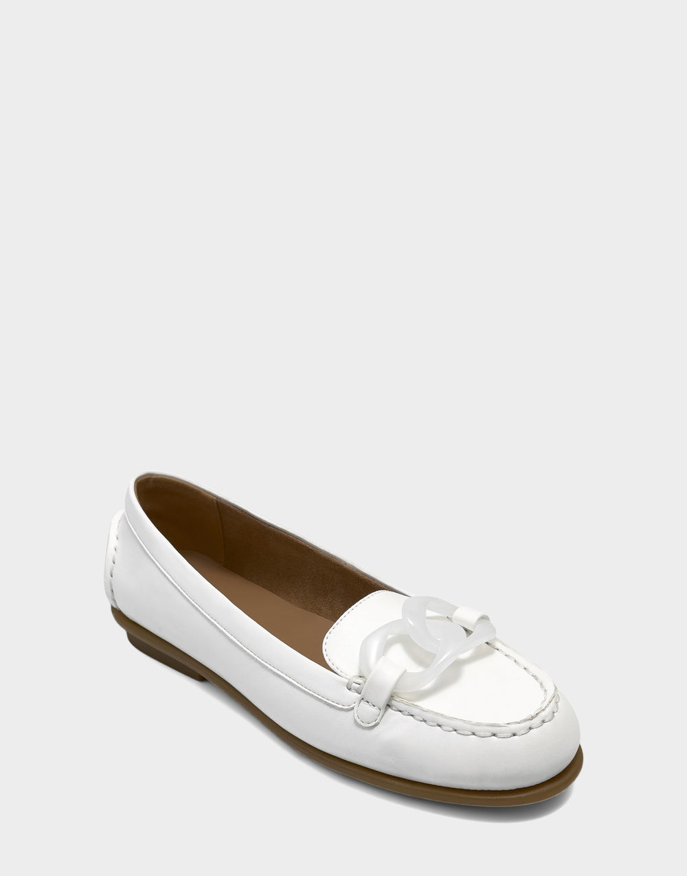 Comfortable Women's Casual Flat in Bright White Faux Soft Leather Faux Soft Leather Side Angle View