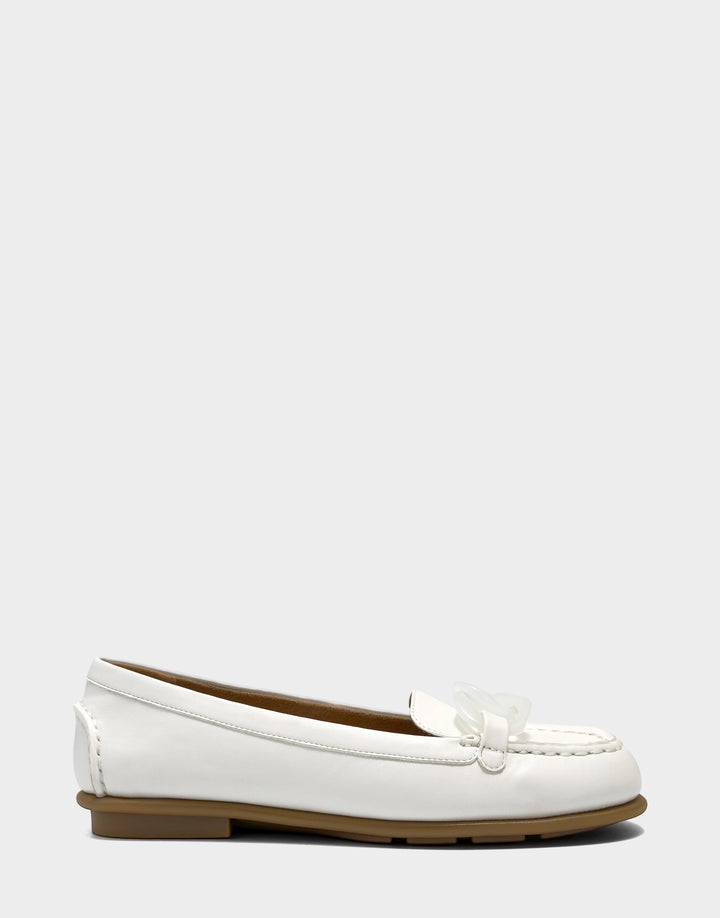 Comfortable Women's Casual Flat in Bright White Faux Soft Leather Faux Soft Leather Side Angle View