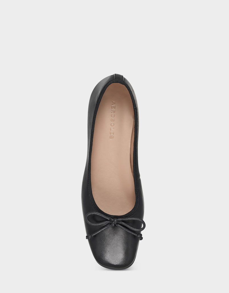Black Leather Ballet Flat with Bow Catalina – Aerosoles