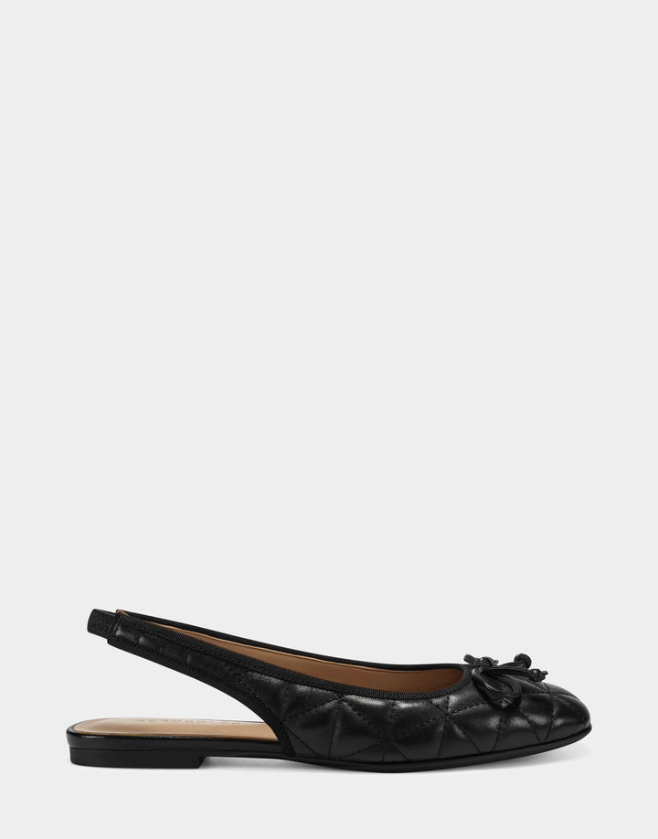 Black Quilted Leather Sling Back Ballet Flat with Bow Catarina – Aerosoles