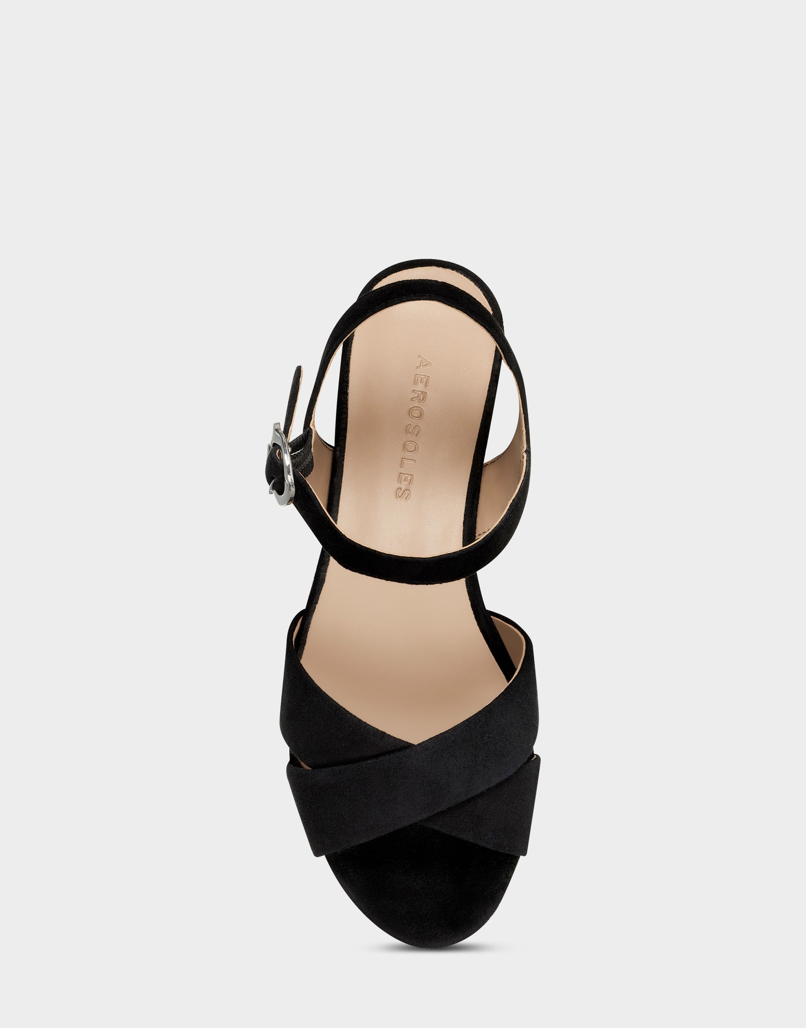 Black Suede Platform Block Heel Sandal with Buckle – Aerosoles