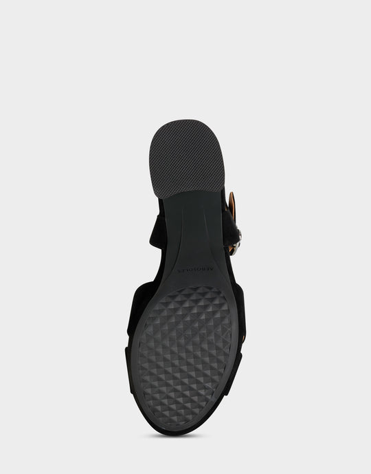 Black Suede Platform Block Heel Sandal with Buckle Cosmos – Aerosoles