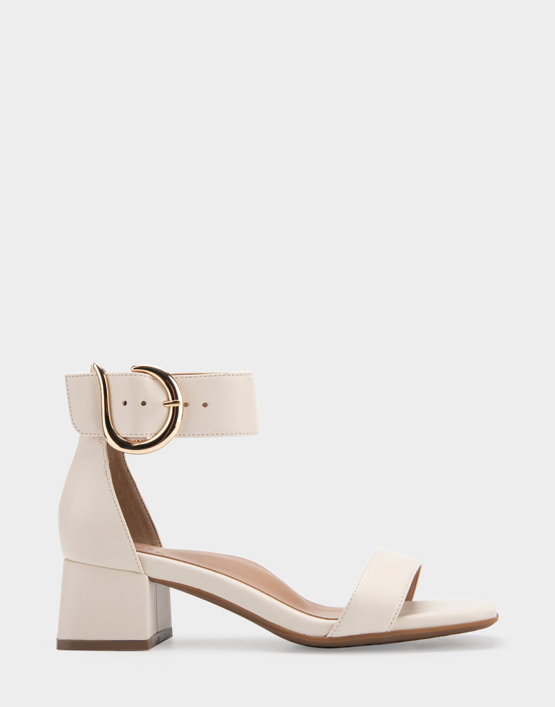 Eliza White Genuine Leather Two Piece Mid Heel with Ankle Strap and ...